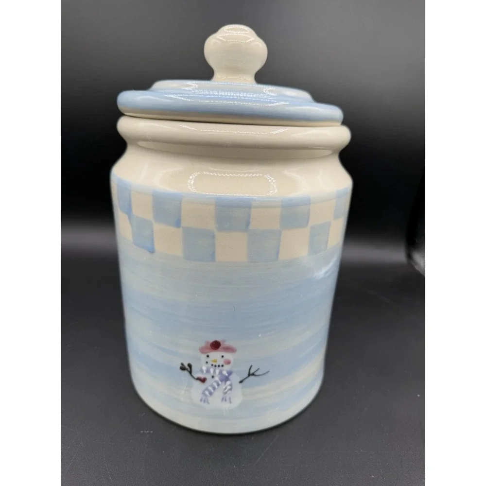 ⛄❄️ Crate & Barrel Snow People Ceramic Cookie Jar 🎄✨